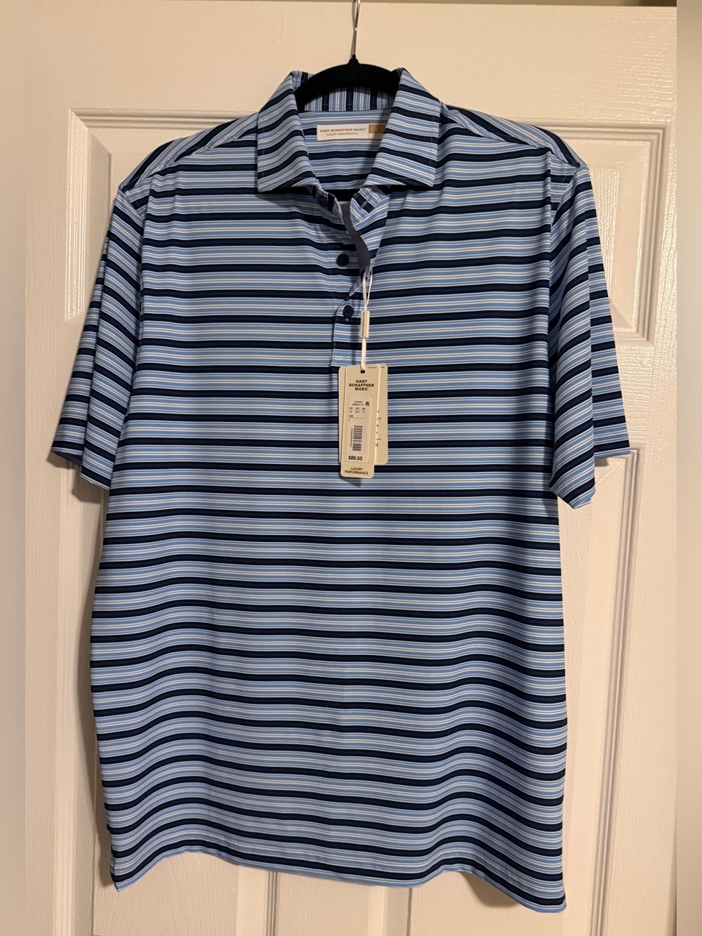 Hart Schaffner Marx Light and Navy Blue Striped Polo